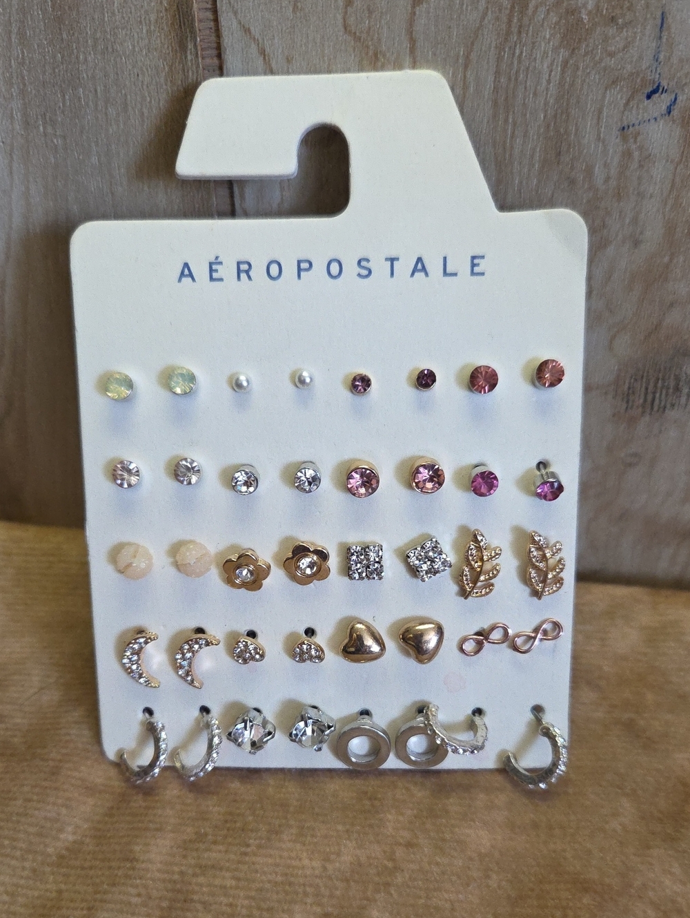 Aéropostale 18-Pair Mixed Stud & Hoop Earring Set - Pink, Gold, Silver